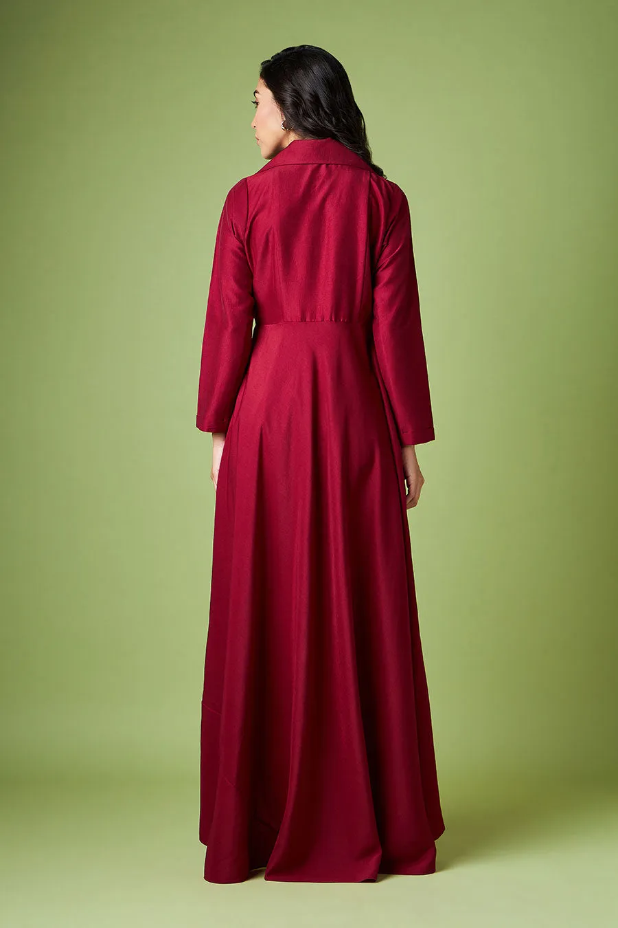 Ensemble coordonné de tunique brodée et pantalon bordeaux