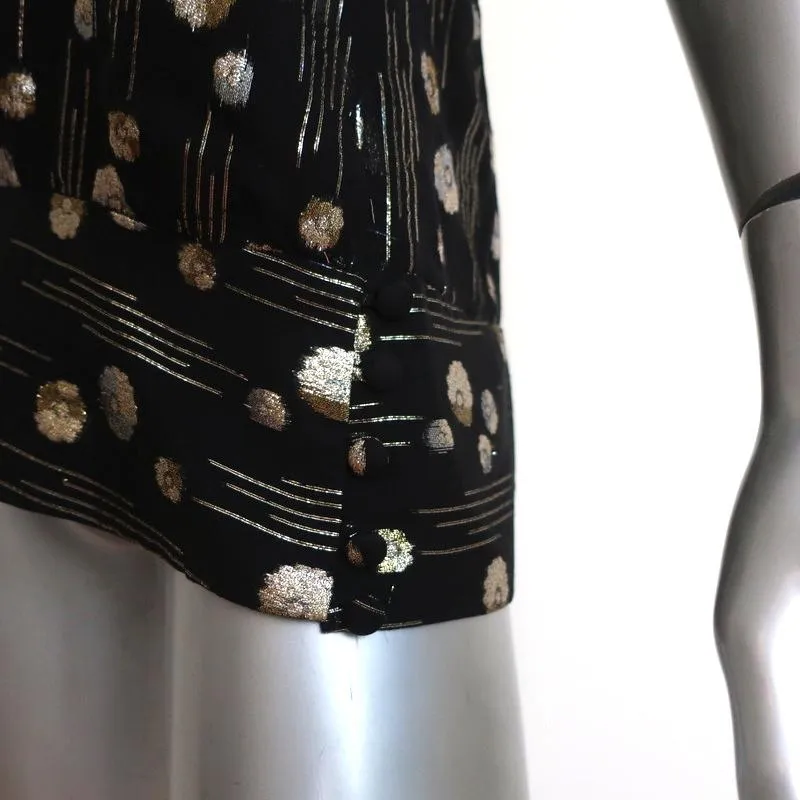 Mason Haut à Bretelles Noir/Or Imprimé Pointillé en Soie Taille 8 Blouse Dos Nu