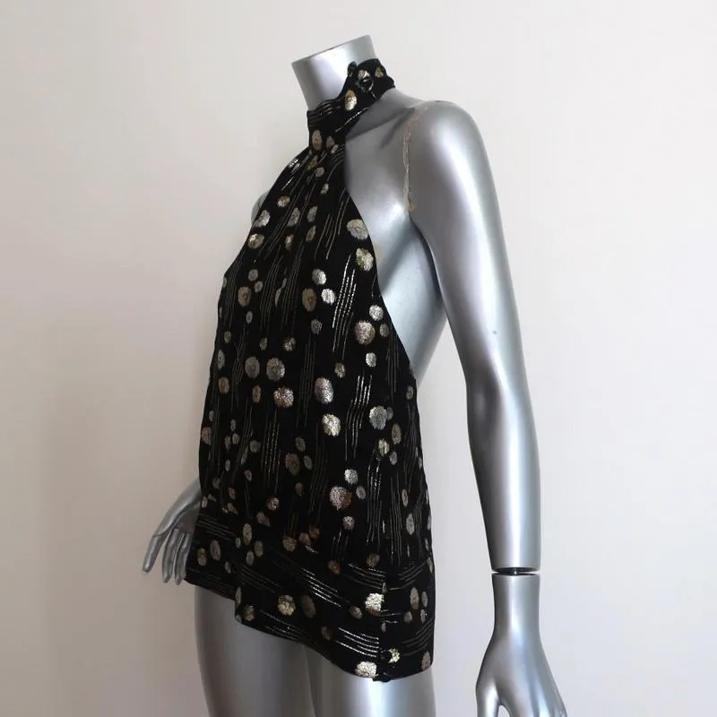 Mason Haut à Bretelles Noir/Or Imprimé Pointillé en Soie Taille 8 Blouse Dos Nu
