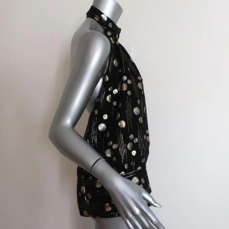 Mason Haut à Bretelles Noir/Or Imprimé Pointillé en Soie Taille 8 Blouse Dos Nu