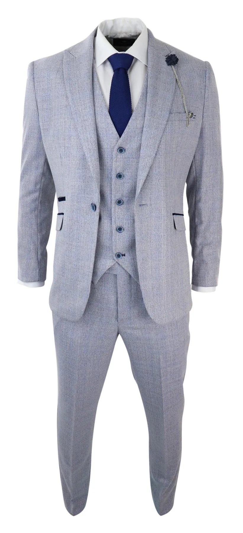 Costume 3 pièces en tweed bleu clair à carreaux style Peaky Blinders, costume de mariage Gatsby des années 1920