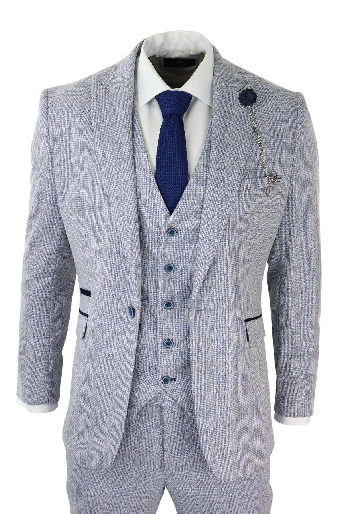 Costume 3 pièces en tweed bleu clair à carreaux style Peaky Blinders, costume de mariage Gatsby des années 1920