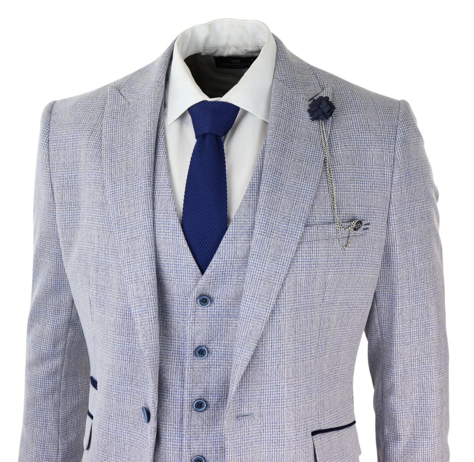 Costume 3 pièces en tweed bleu clair à carreaux style Peaky Blinders, costume de mariage Gatsby des années 1920