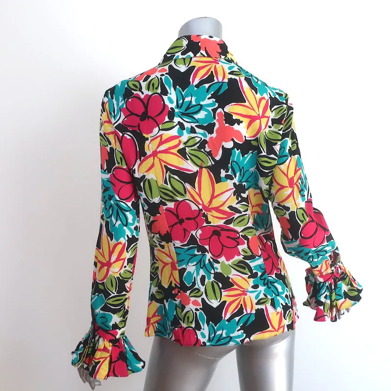 Michael Kors Collection Blouse à Poignets Volantés Imprimé Multicolore Fleuri en Soie Taille 4