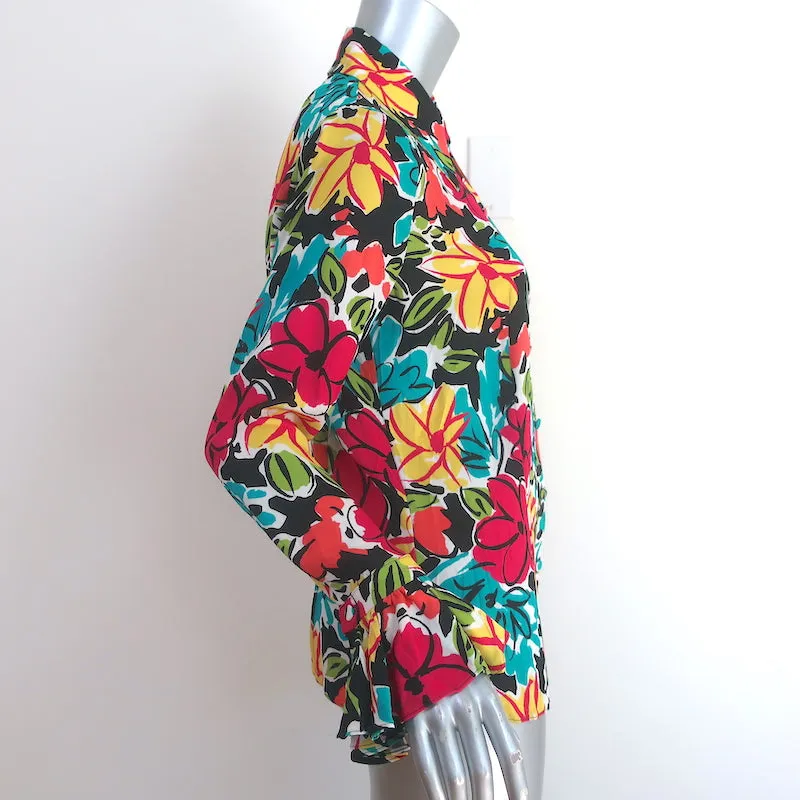 Michael Kors Collection Blouse à Poignets Volantés Imprimé Multicolore Fleuri en Soie Taille 4