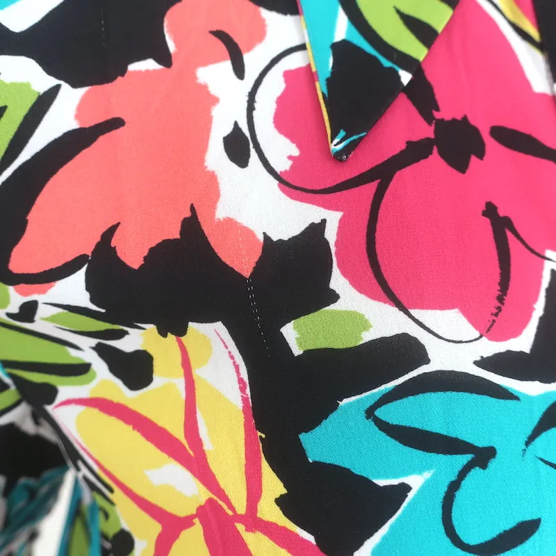 Michael Kors Collection Blouse à Poignets Volantés Imprimé Multicolore Fleuri en Soie Taille 4