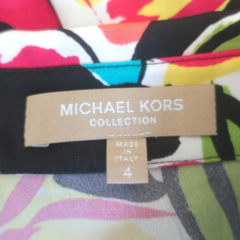 Michael Kors Collection Blouse à Poignets Volantés Imprimé Multicolore Fleuri en Soie Taille 4