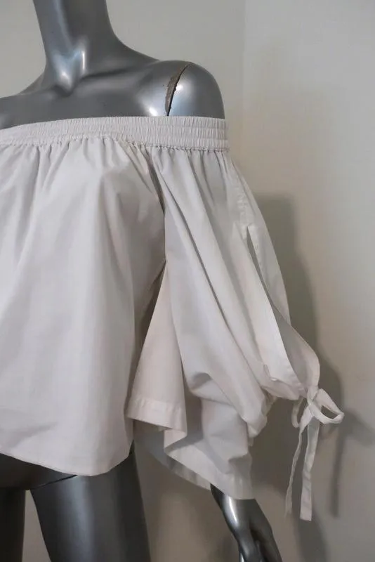 MISA Blouse décolletée Adeli en coton blanc taille extra petite avec manches nouées