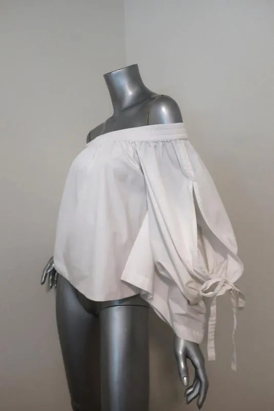 MISA Blouse décolletée Adeli en coton blanc taille extra petite avec manches nouées