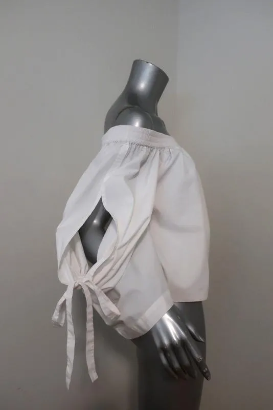 MISA Blouse décolletée Adeli en coton blanc taille extra petite avec manches nouées