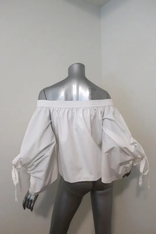 MISA Blouse décolletée Adeli en coton blanc taille extra petite avec manches nouées