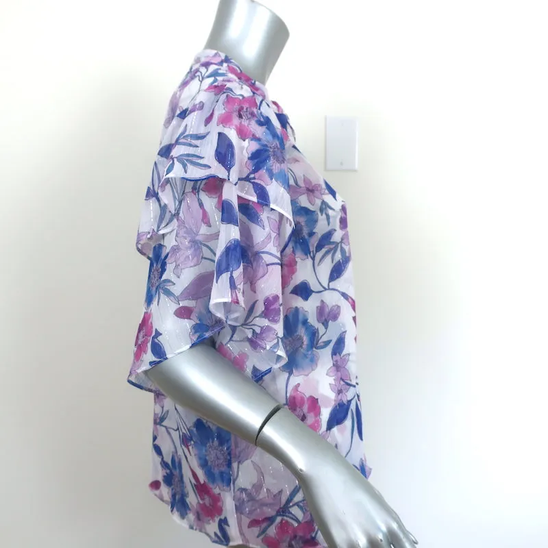 MISA Top Livia Imprimé floral métallisé Taille Medium Blouse à manches volantées NEUVE