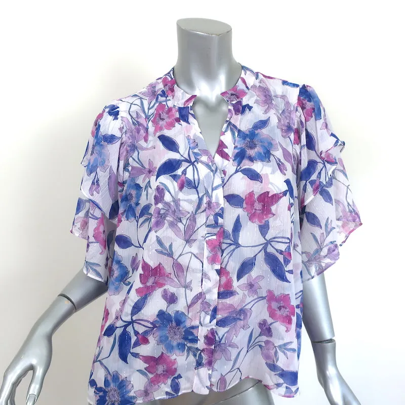 MISA Top Livia Imprimé floral métallisé Taille Medium Blouse à manches volantées NEUVE