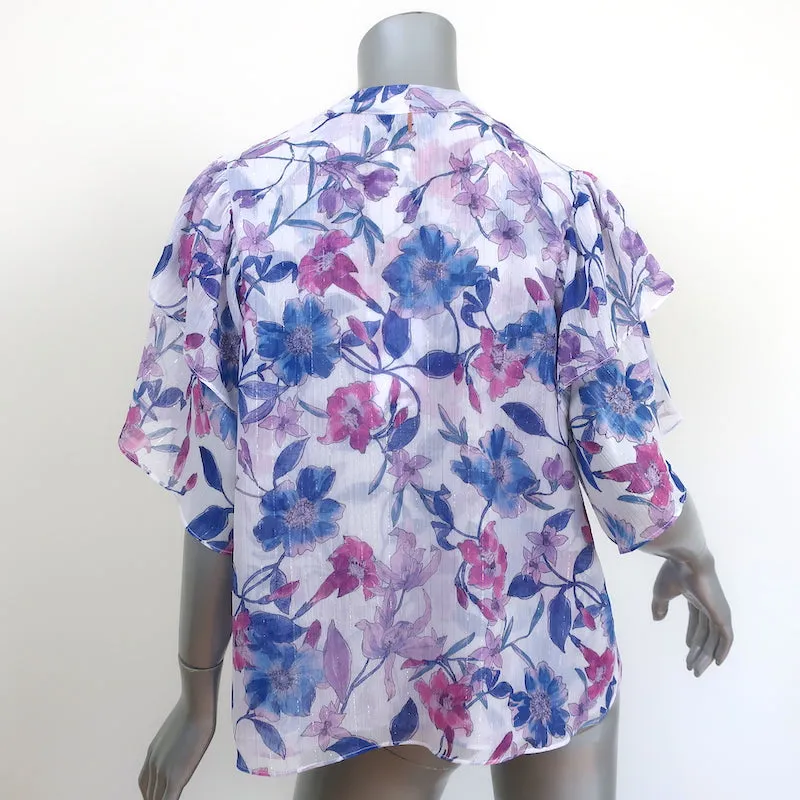 MISA Top Livia Imprimé floral métallisé Taille Medium Blouse à manches volantées NEUVE