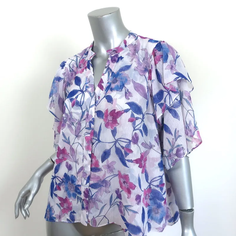 MISA Top Livia Imprimé floral métallisé Taille Medium Blouse à manches volantées NEUVE