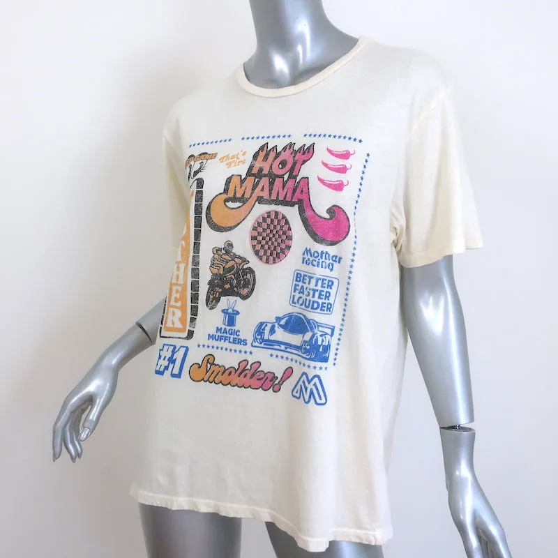 MOTHER Le T-shirt Rowdy Hot Mama Écru Taille Petit Haut à Manches Courtes