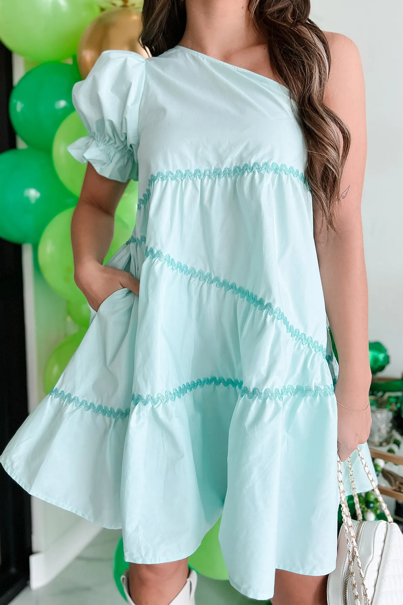 Ma Robe Mini Une Épaule Mignonne (Menthe Clair)