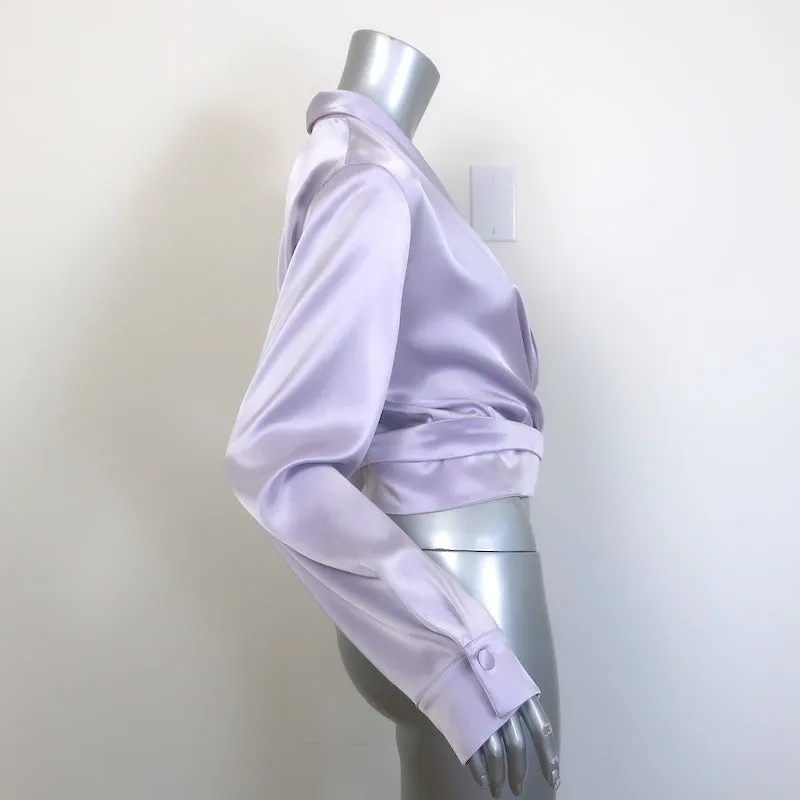 Nanushka Salome Wrap Top Lilac Satin Taille Moyenne Blouse à Manches Longues NEUVE