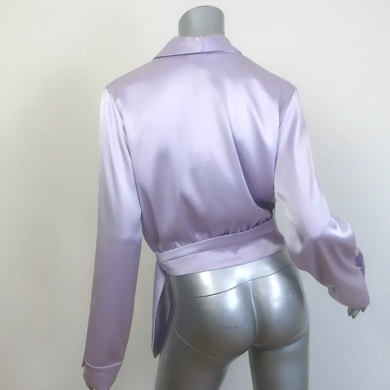 Nanushka Salome Wrap Top Lilac Satin Taille Moyenne Blouse à Manches Longues NEUVE