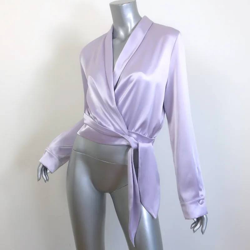 Nanushka Salome Wrap Top Lilac Satin Taille Moyenne Blouse à Manches Longues NEUVE