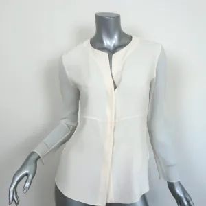 Narciso Rodriguez Blouse Ivory Satin-Paneled Silk Size 42 Long Sleeve Top