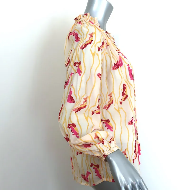 Natalie Martin Chemise à Noeud Papillon Jaune Imprimée en Crêpe Taille Très Petite NEUVE