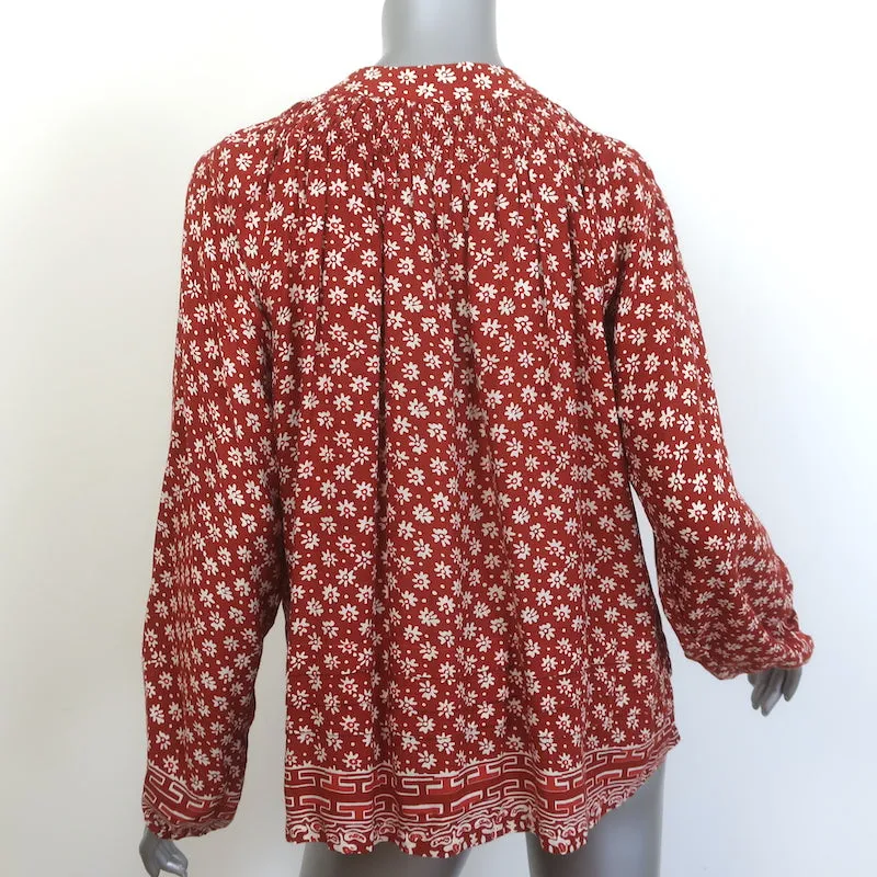 Natalie Martin Blouse à Pompons Imprimé Floral Rouille Manches Longues Taille Moyenne