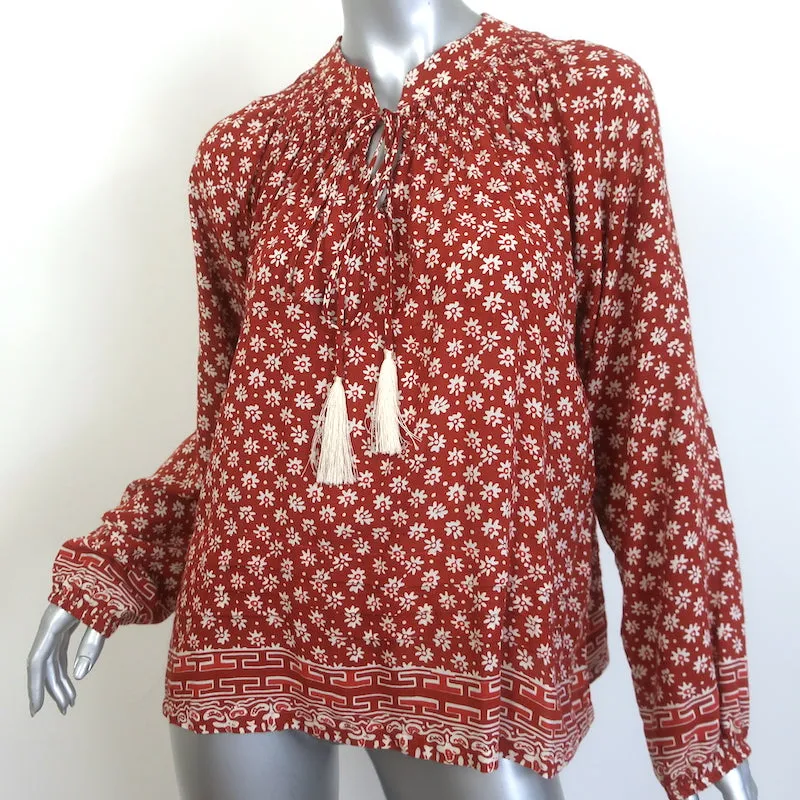 Natalie Martin Blouse à Pompons Imprimé Floral Rouille Manches Longues Taille Moyenne