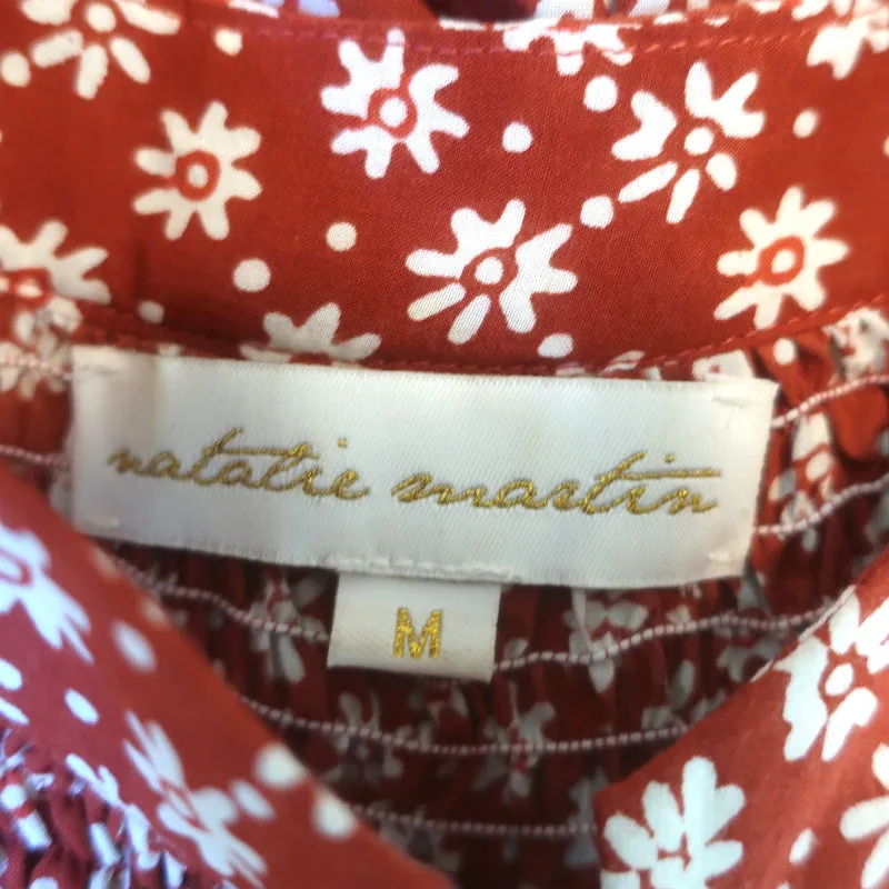 Natalie Martin Blouse à Pompons Imprimé Floral Rouille Manches Longues Taille Moyenne