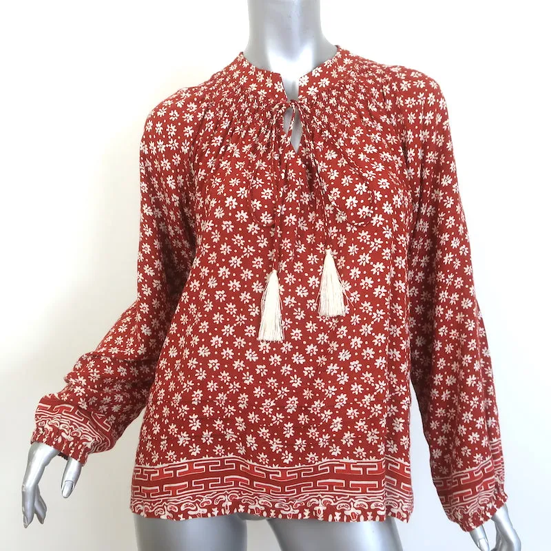Natalie Martin Blouse à Pompons Imprimé Floral Rouille Manches Longues Taille Moyenne