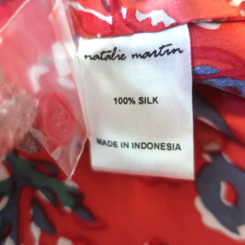 Natalie Martin Tolan Chemise Imprimé Fleuri Rouge Soie Taille Très Petite NEUVE
