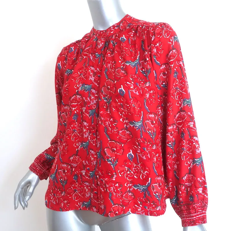 Natalie Martin Tolan Chemise Imprimé Fleuri Rouge Soie Taille Très Petite NEUVE