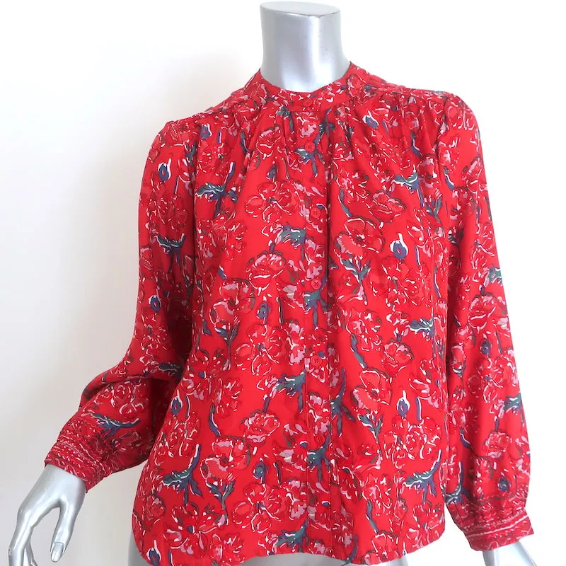 Natalie Martin Tolan Chemise Imprimé Fleuri Rouge Soie Taille Très Petite NEUVE