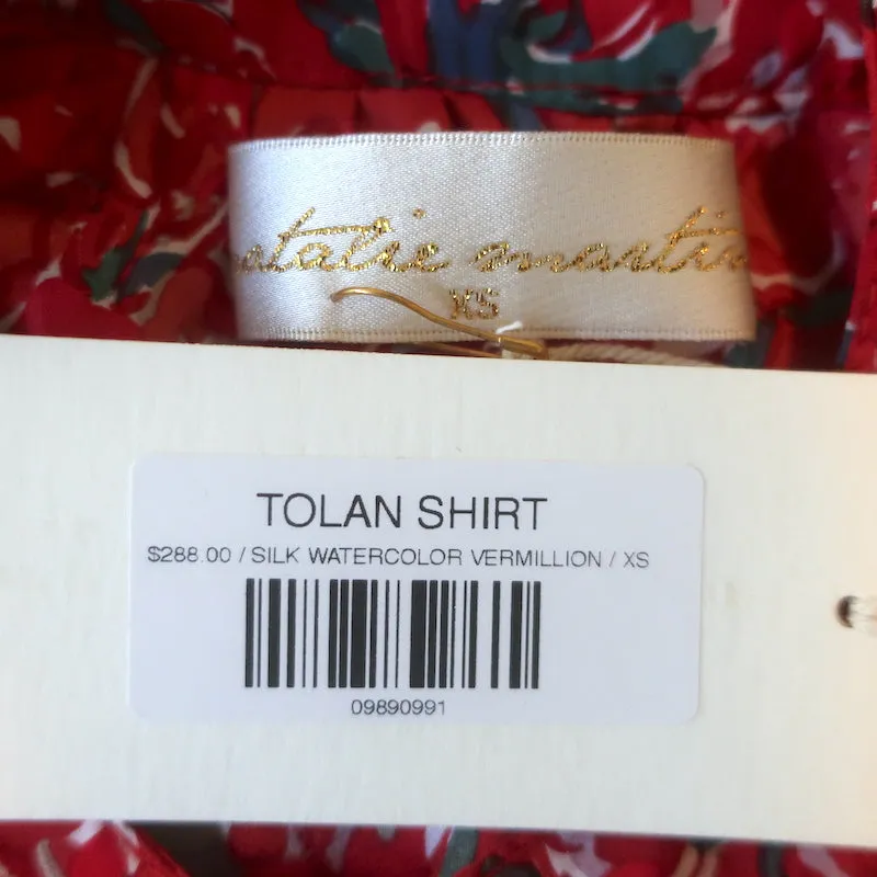 Natalie Martin Tolan Chemise Imprimé Fleuri Rouge Soie Taille Très Petite NEUVE