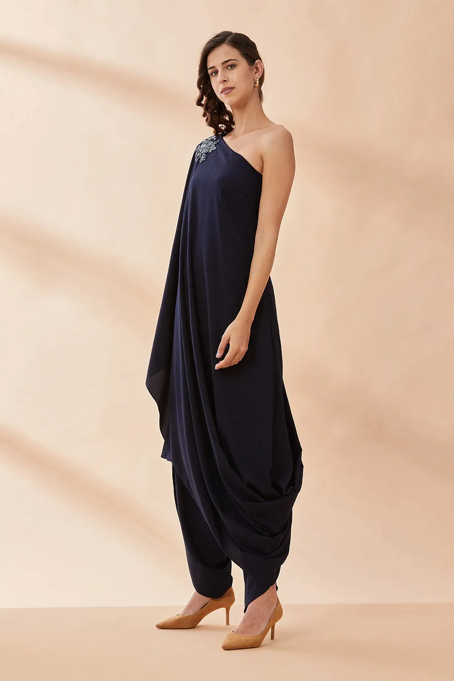 Ensemble Coordonné Crystal Une Épaule Bleu Marine
