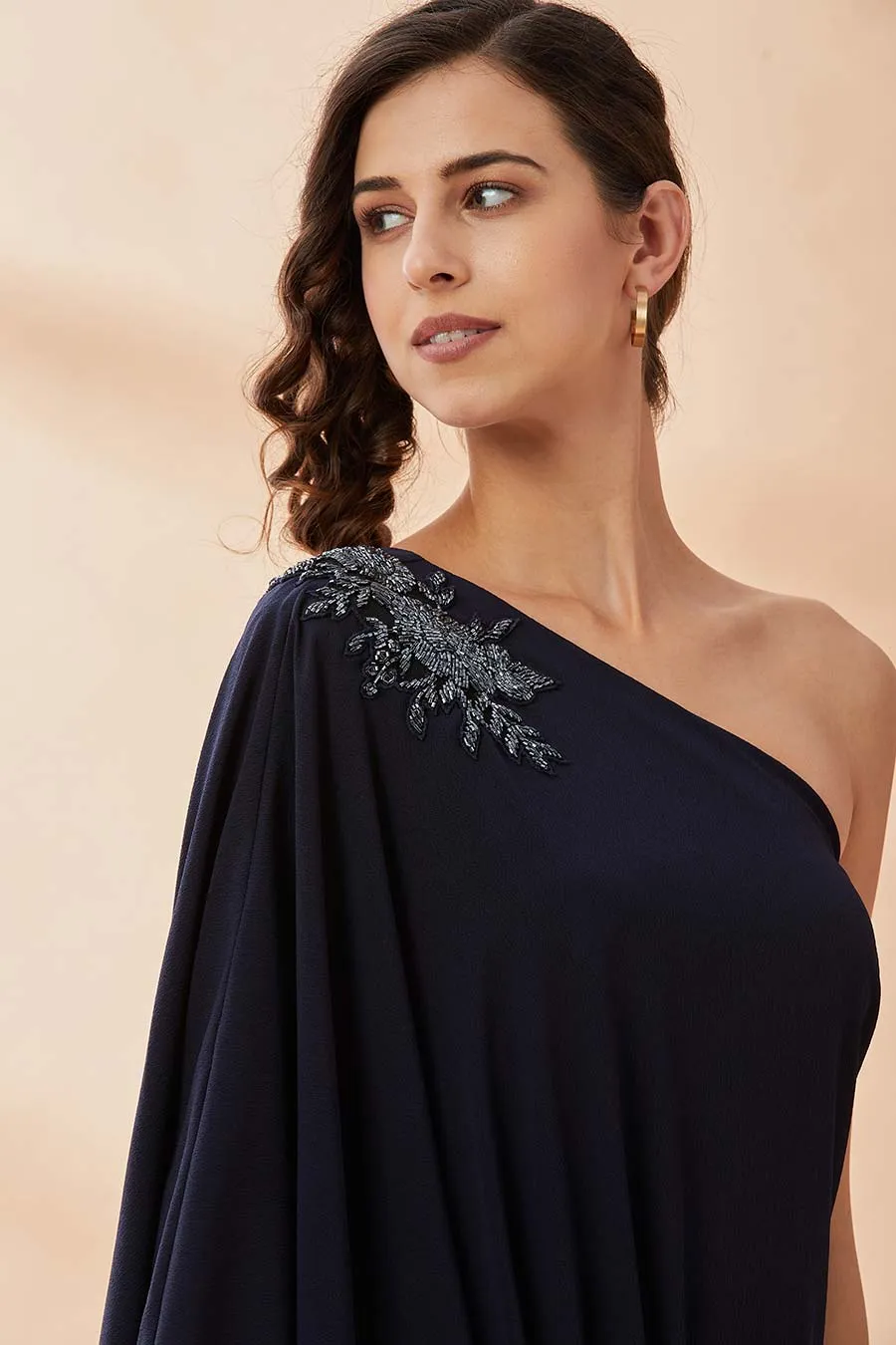 Ensemble Coordonné Crystal Une Épaule Bleu Marine