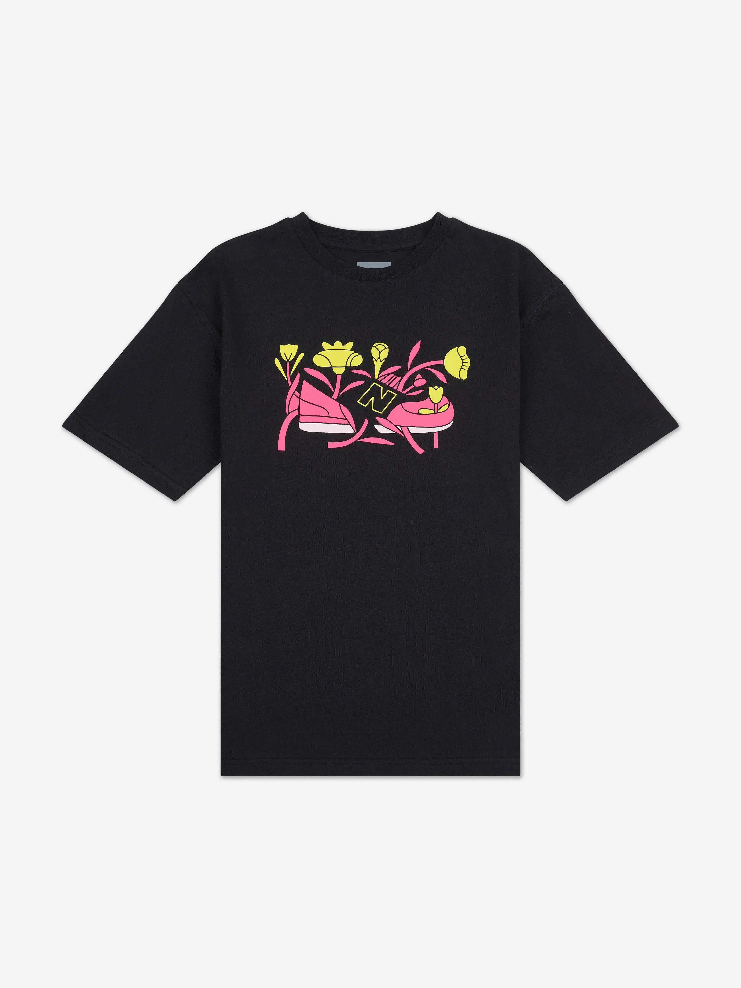 T-shirt graphique New Balance pour filles à motif floral en noir