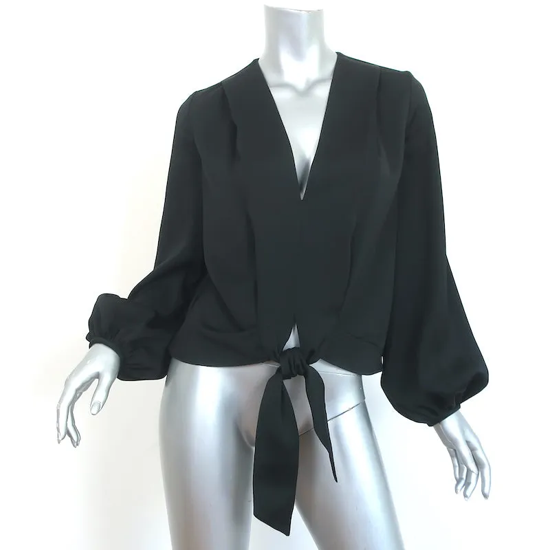 Blouse Nicholas à nœud devant en satin crêpe noir Taille US 2 Haut à manches longues