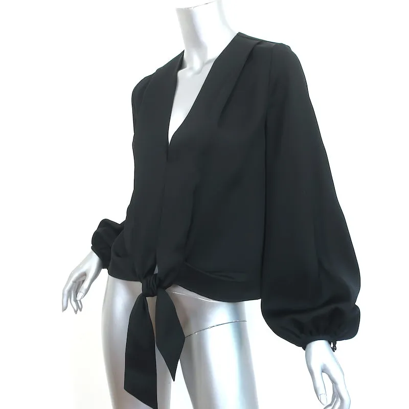 Blouse Nicholas à nœud devant en satin crêpe noir Taille US 2 Haut à manches longues