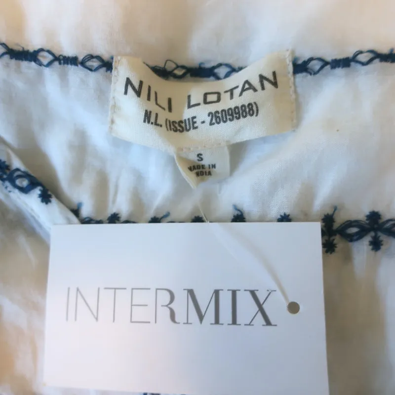 Nili Lotan Blouse Provence Blanc/Bleu marine Rayure Brodée en Coton Taille Petit NEUF
