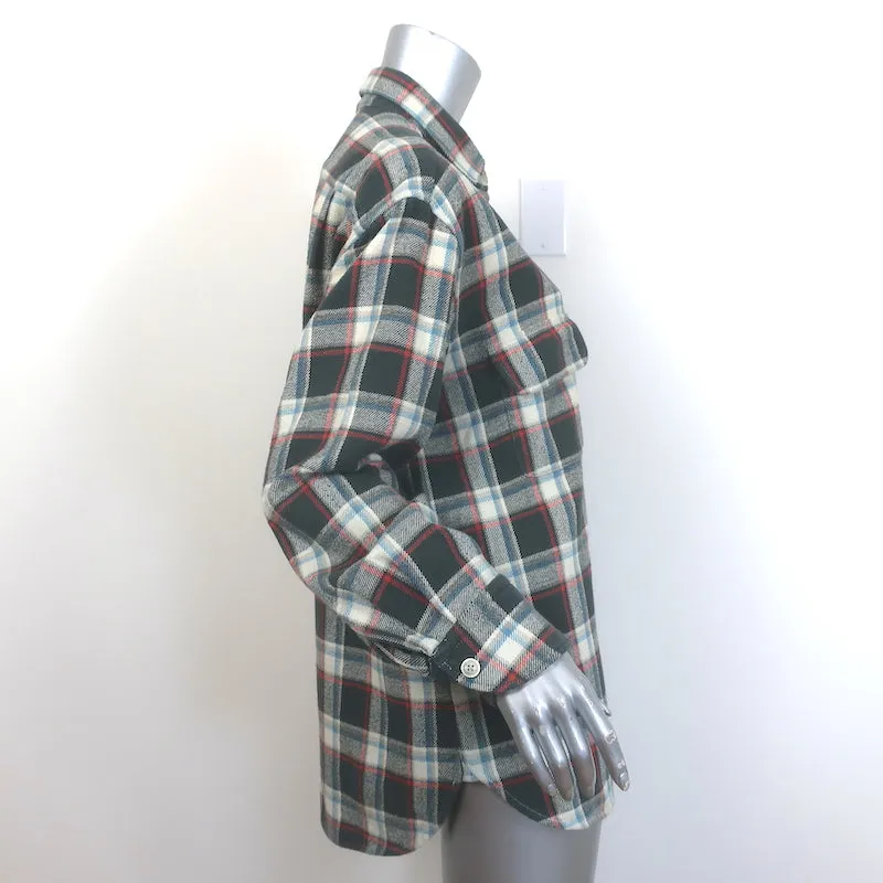 Chemise en flanelle à carreaux Nili Lotan Gris/Crème en coton Taille Large Manches longues Haut
