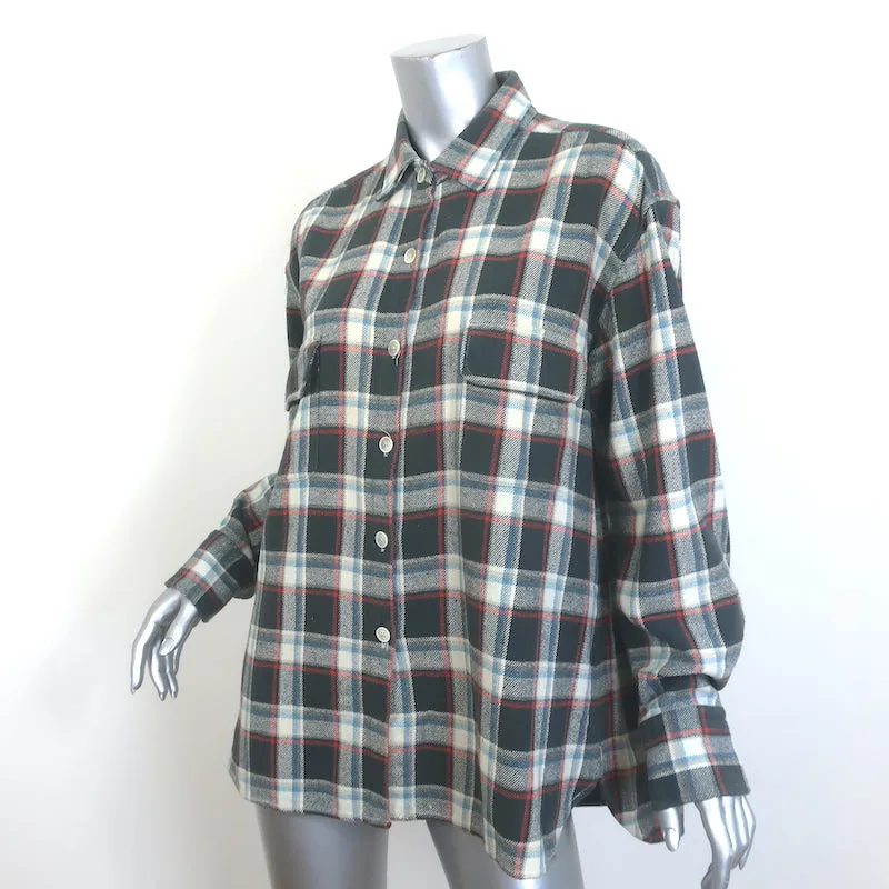 Chemise en flanelle à carreaux Nili Lotan Gris/Crème en coton Taille Large Manches longues Haut