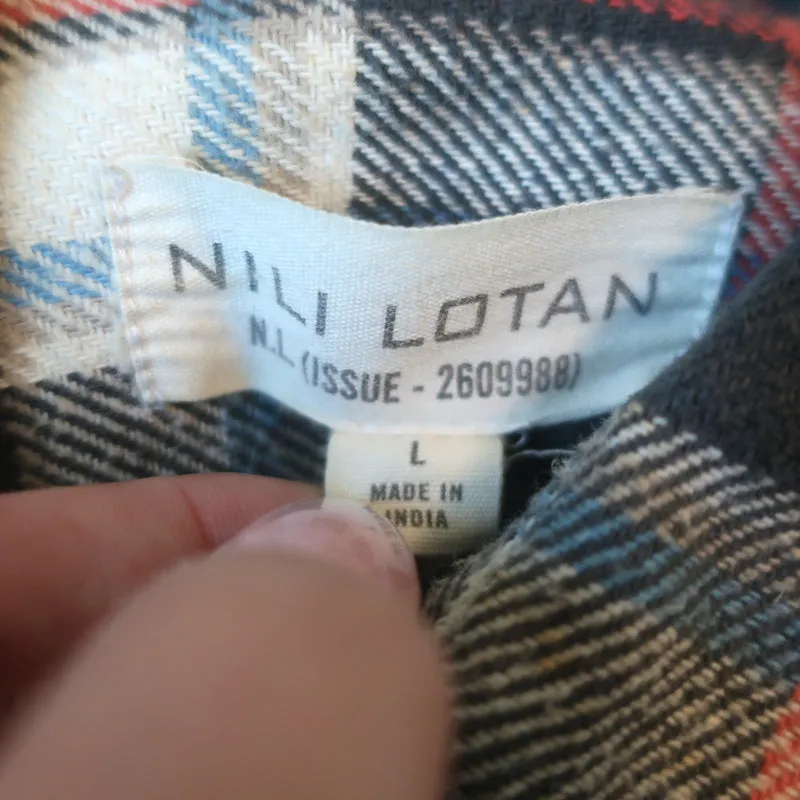 Chemise en flanelle à carreaux Nili Lotan Gris/Crème en coton Taille Large Manches longues Haut