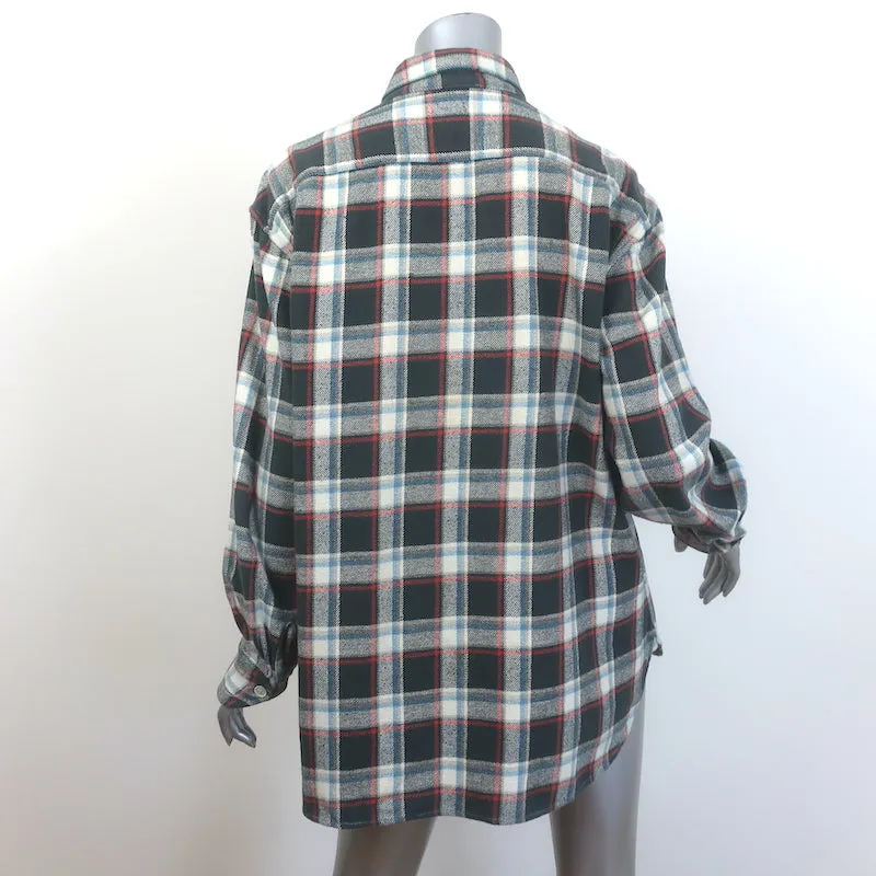 Chemise en flanelle à carreaux Nili Lotan Gris/Crème en coton Taille Large Manches longues Haut