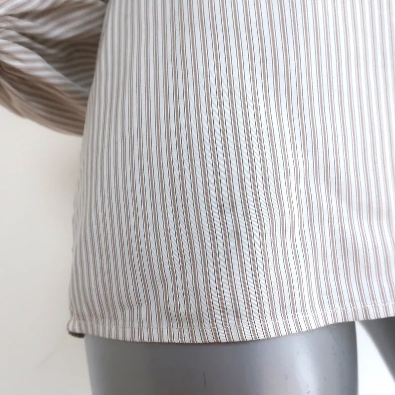 Nili Lotan Haut Joey Beige Rayé Soie Taille Très Petite Manche Évêché Blouse