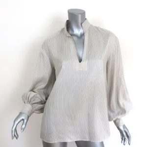 Nili Lotan Top Joey Beige Striped Silk Size Extra Small Bishop Sleeve Blouse
