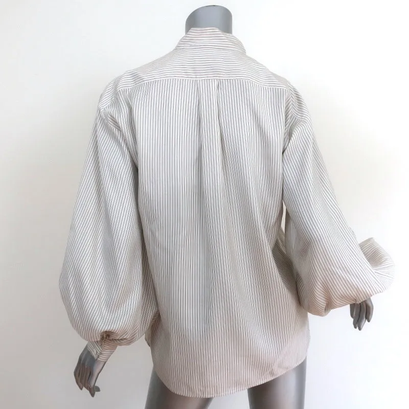Nili Lotan Haut Joey Beige Rayé Soie Taille Très Petite Manche Évêché Blouse