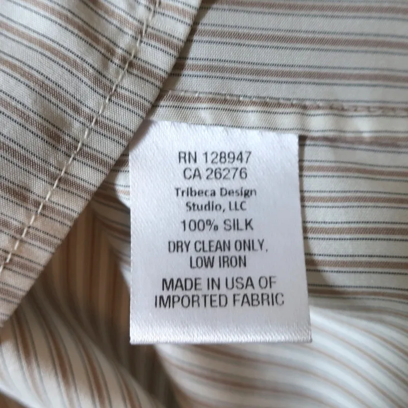 Nili Lotan Haut Joey Beige Rayé Soie Taille Très Petite Manche Évêché Blouse