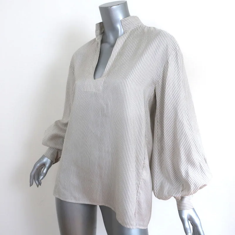 Nili Lotan Haut Joey Beige Rayé Soie Taille Très Petite Manche Évêché Blouse