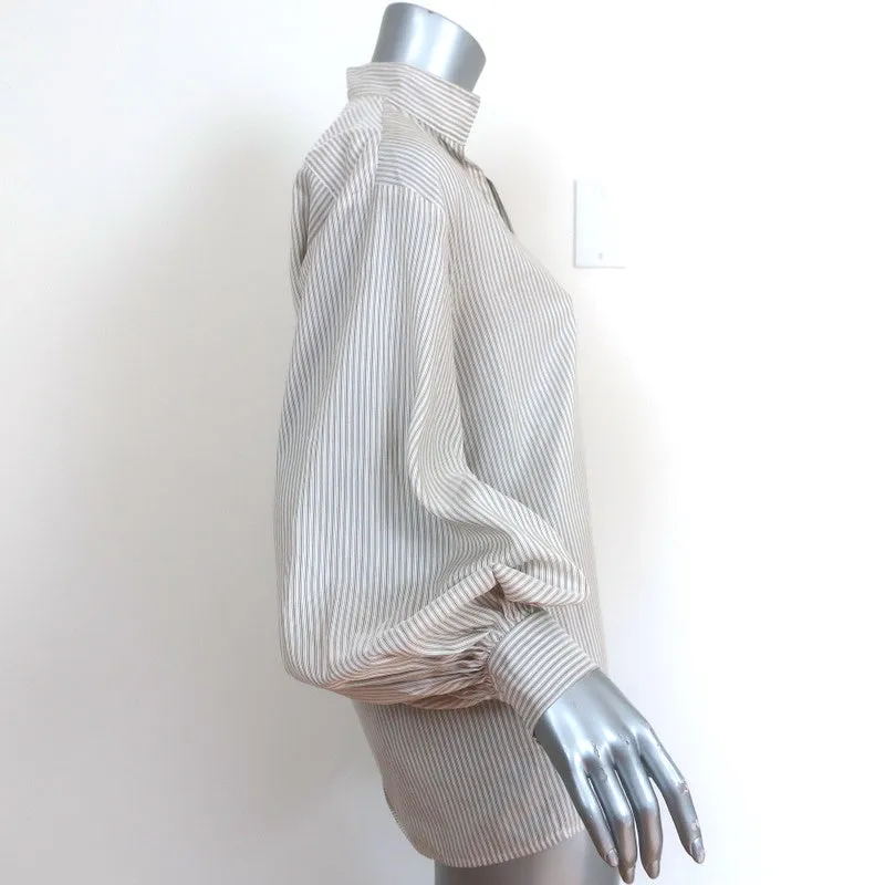 Nili Lotan Haut Joey Beige Rayé Soie Taille Très Petite Manche Évêché Blouse